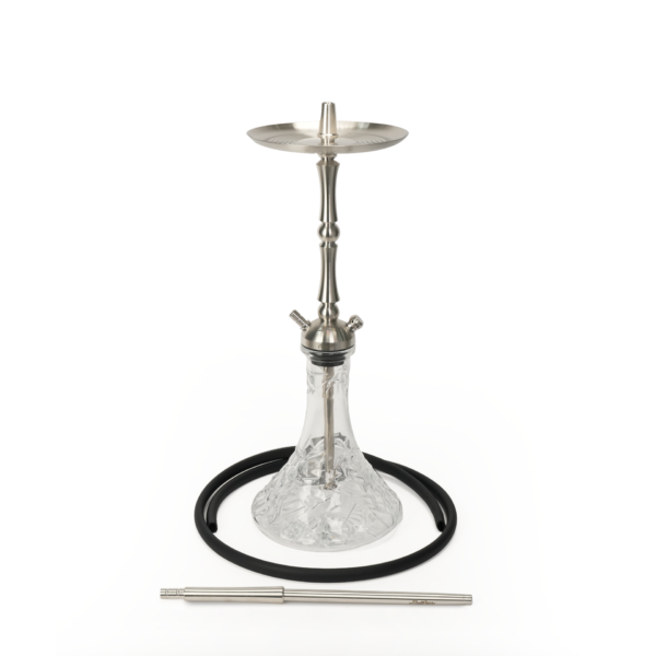 Elegant hookah with a clear textured base and stainless steel components