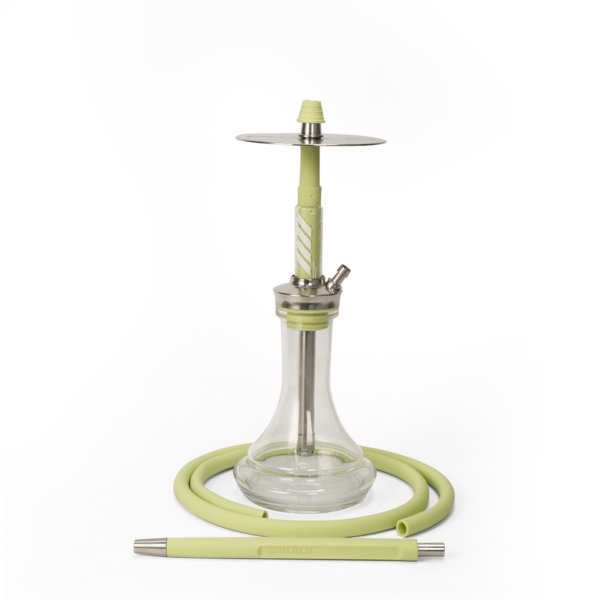 Modern hookah with a clear base and light green components