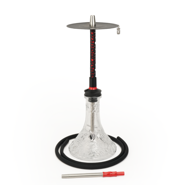 Revolt Red Black hookah with clear textured base and accessories