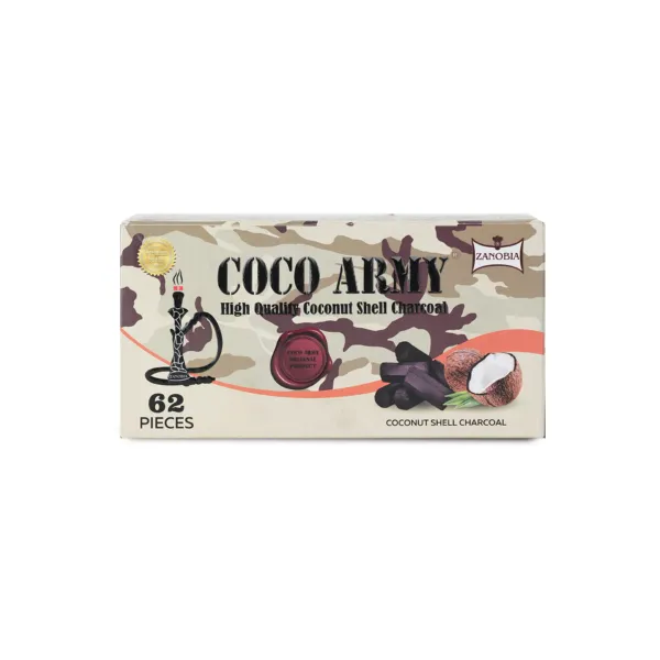 Coco Army high-quality coconut shell charcoal box with 62 pieces for hookah