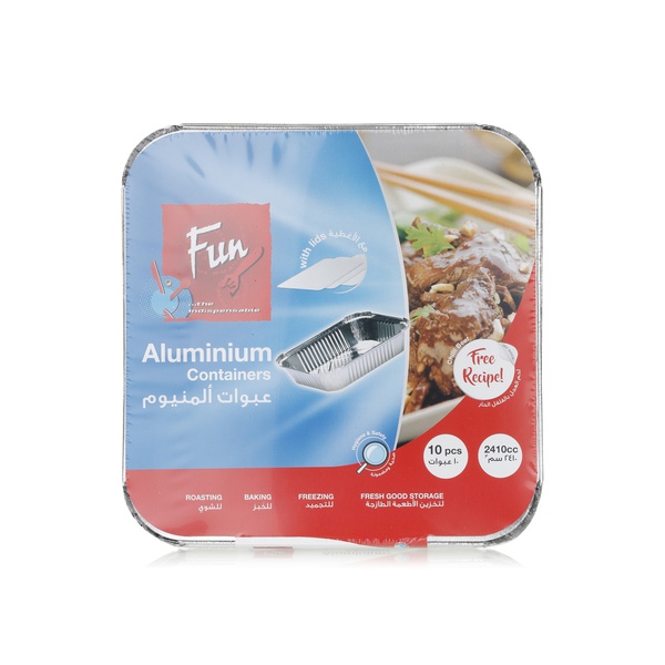 Fun Aluminium Container with Lid Rectangular 2400cc pack of 10