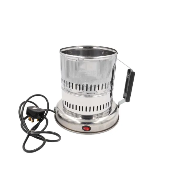 Silver Zanobia Electric Charcoal Burner with plug cable connection and handle.