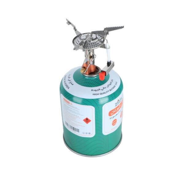 Al-Ghafa Portable Camping Stove Mounted on Butane Gas Cylinder - Compact Outdoor Cooking and Charcoal Burning